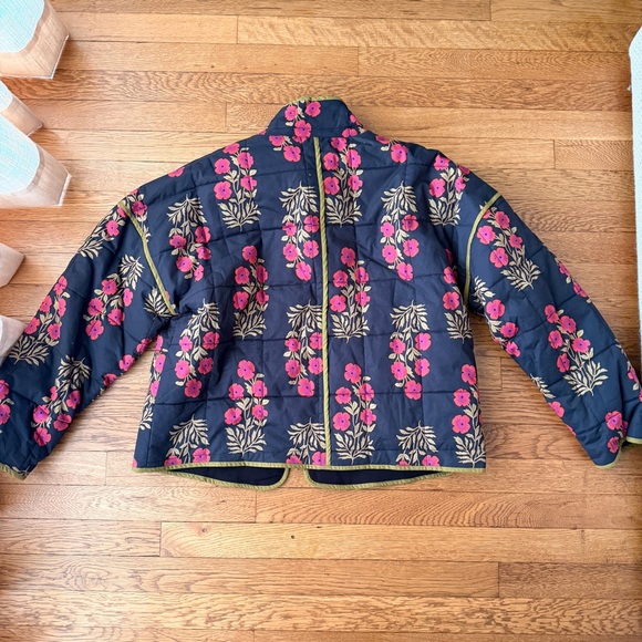 ANTHROPOLOGIE Quilted Floral Jacket in Black with Pink Flowers - Picture 5 of 5
